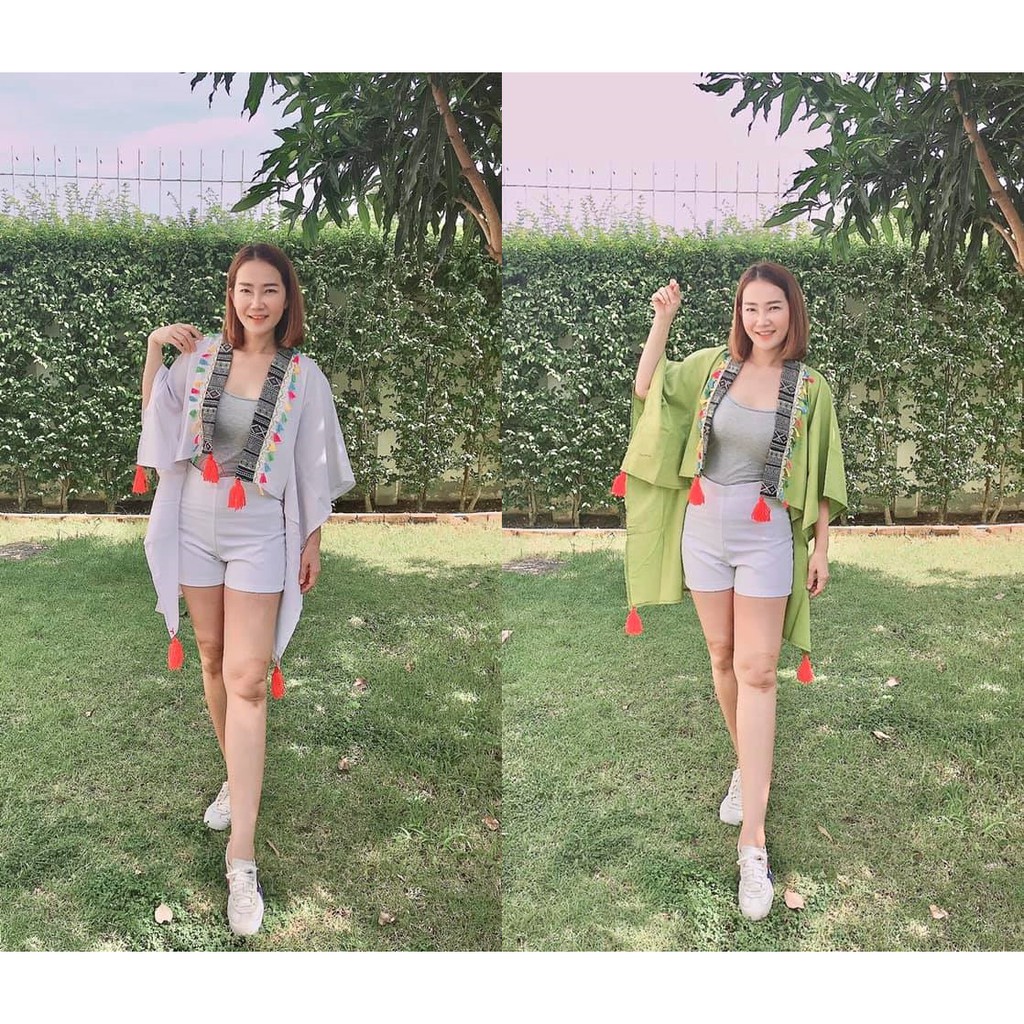 เสื้อคลุมสีสดใส ผ้าฝ้าย พื้นเมือง ทรงค้างคาว