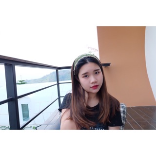 ผ้าคาดผม สีเขียมเข้มแต่งขอบสีเบจ