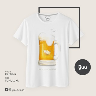 [ส่งฟรีไม่ใช้โค้ด] Yuu เสื้อยืด แมว เบียร์ Cat Beer T-shirt