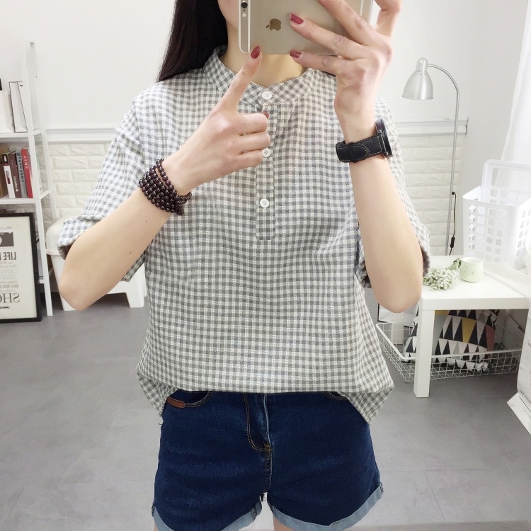 LHSunshine 🌞 เสื้อคอจีนลายสก็อตแต่งกระดุมหน้า💚 งานเรียบง่ายแมทซ์ได้ทุกโอกาส🌸 เหมาะกับทุกวัยเลยน้าา✨ - รูปที่ 7