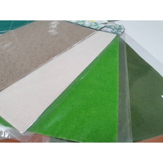 สติ๊กเกอร์หญ้าเทียมแบบแผ่นสำหรับทำโมเดล A4 กาวในตัว Artificial grass for model / grass sheet sticker