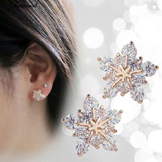 สตรีแฟชั่นสกรีนเกล็ดหิมะที่น่ารักน่ารัก ๆ Rhinestone Ear Studs