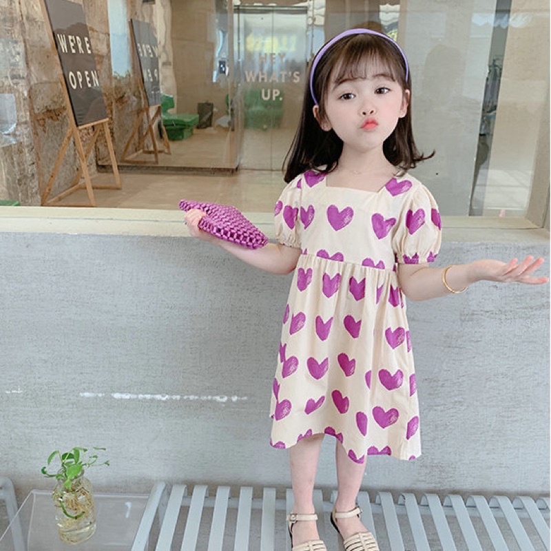 NANA พร้อมส่ง ชุดเดรสเด็กผู้หญิง ลายหัวใจ8923