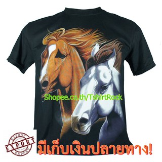 เสื้อลาย ม้า เสื้อยืดสีดำ สกรีนหน้าหลัง ไซร์ยุโรป