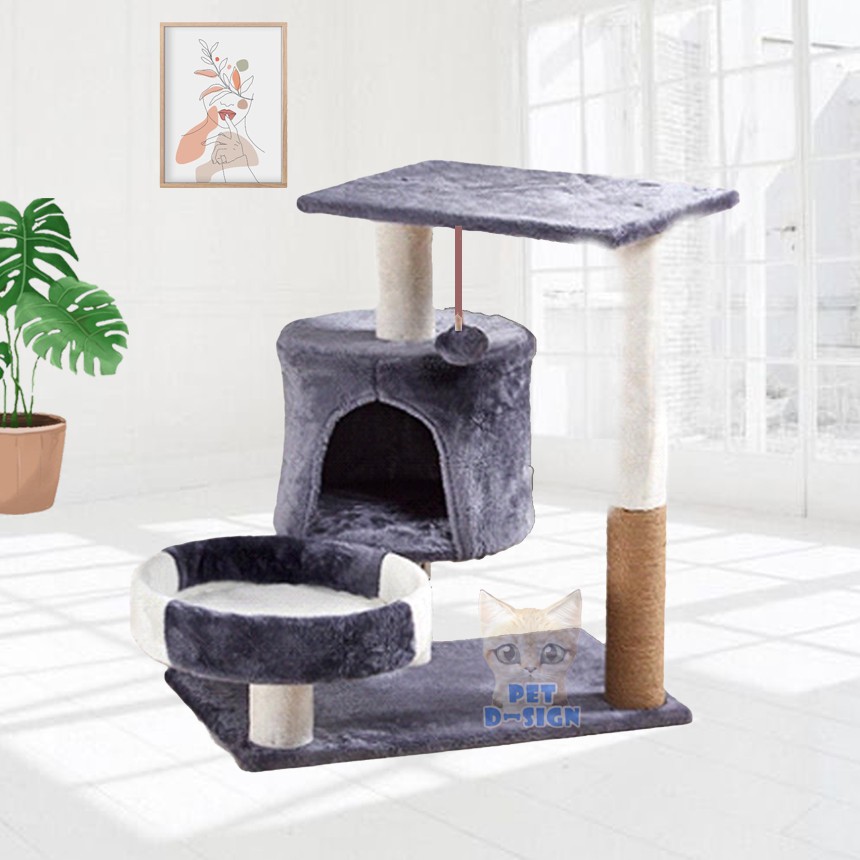 [พร้อมส่งจ้า] คอนโดแมว  2 ชั้น สูง 75 ซม. แข็งแรง พร้อมบ้าน ที่นอน ของเล่นหนูล่อแมว กำมะหยี่บุนิ่มทั