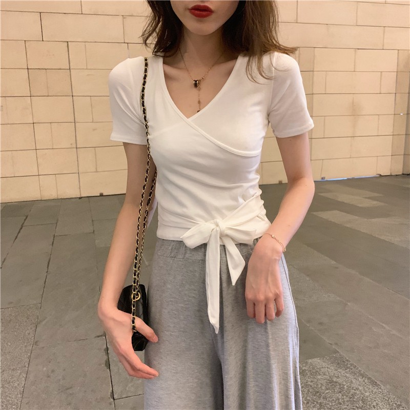 Niche Design Sense V neck Short Top Women s 2020 Summer New Tight Short 