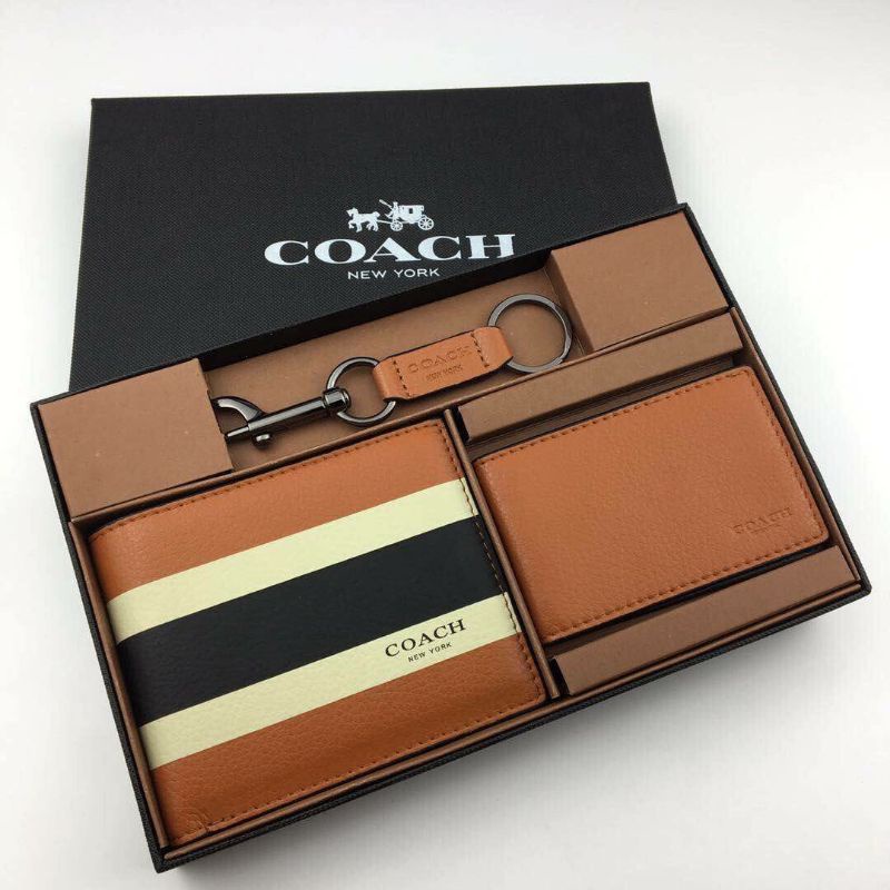 ส่งฟรี Set กระเป๋าสตางค์ Coach แท้ สีส้ม พร้อมกระเป๋าใส่การ์ด พวงกุญแจ สุดเท่ ผู้ชาย ของขวัญ สุดคุ้ม กระเป๋าเงิน