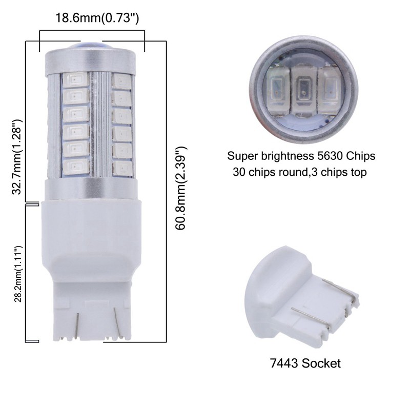 7443 T20 Led Bulbs Red 900 Lumens Super Bright Turn Signals Light Brake ...