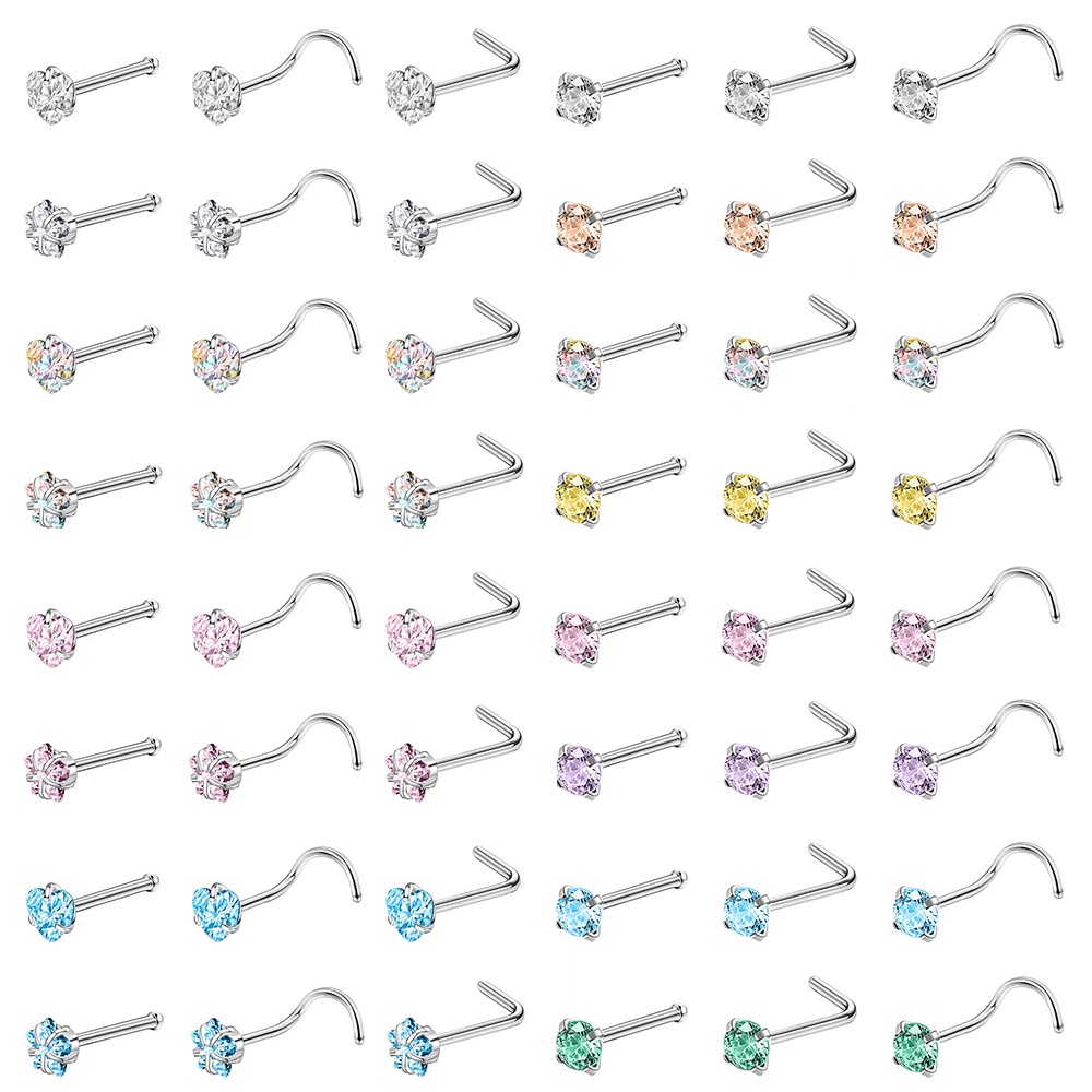 ชุดเครื่องประดับจมูกสแตนเลสเจาะจมูก 3 มม. L Shape 3-12ชิ้น/ล็อต