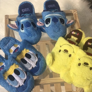 Lymqq.my รองเท้าสลิปเปอร์ ผ้ากํามะหยี่ขนนิ่ม ลายการ์ตูนหมีพูห์ Donald Duck Winnie bear ears สําหรับเด็กผู้ชาย ใส่ในบ้าน
