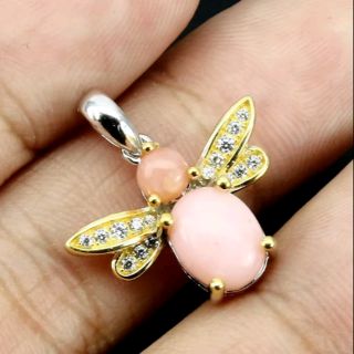 จี้เงินแท้925 โอปอลชมพูแท้ งานทองสองสี 14KGF (Natural Pink Opal Pendant)