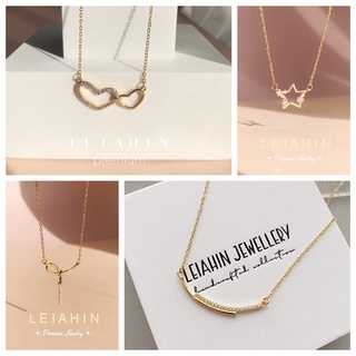 LEIAHIN สร้อยคอจี้สไตล์เกาหลี สร้อยสแตนเลสแท้ 100% สร้อยคอทองคำ 18k, เครื่องประดับแฟชั่นผู้หญิง ฝังเพทาย