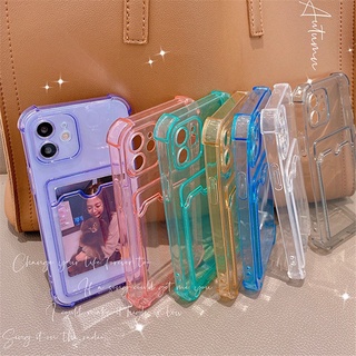 เคสใสใส่บัตร ใส่รูป ขอบกันกระแทก iphone Card Slot เคส IPhone case เคสใสใส่บัตร เคสไอโฟน ใส่รูปได้ Clear iPhone 12 12 pro max 7plus x xs max 11 Pro Max X XR XS Max Transparent card case