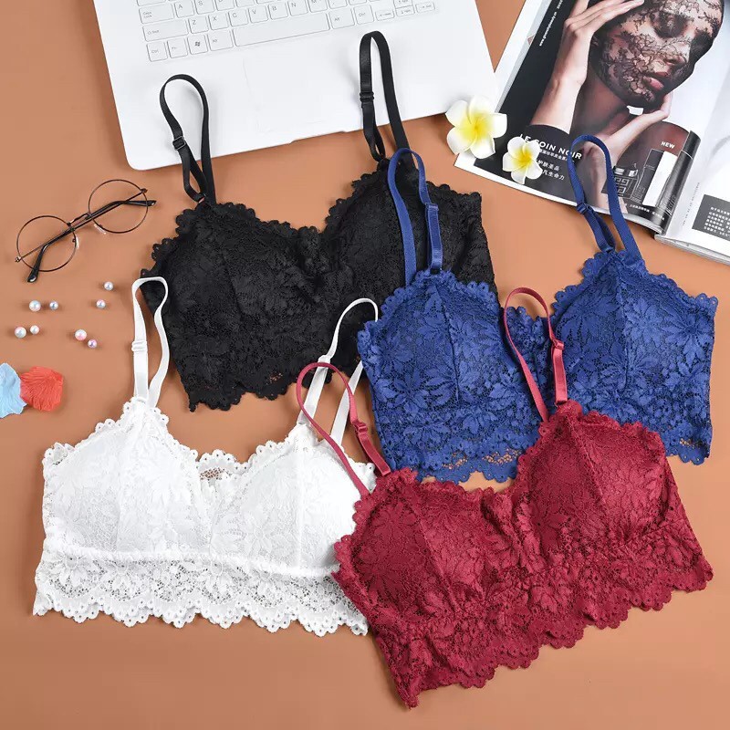 พร้อมส่งจากไทย Sanay Bra (N065) สายเดี่ยวลูกไม้ ไม่มีโครง เสริมฟองน้ำ ถอดได้