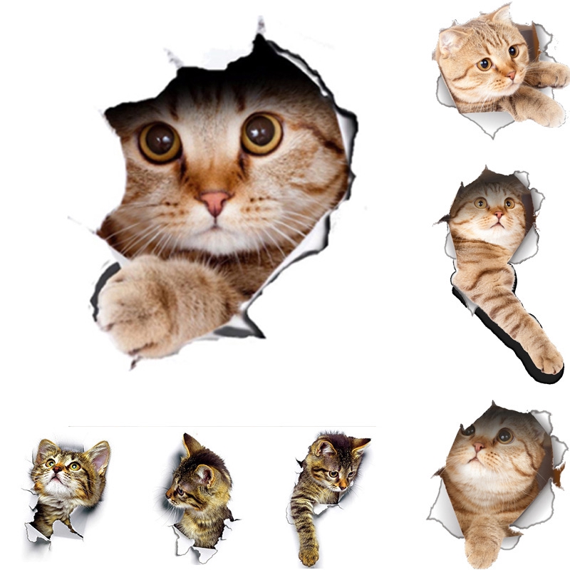 สติกเกอร์ รูปแมว 3 มิติ สำหรับติดตกแต่งผนังห้องน้ำ DIY