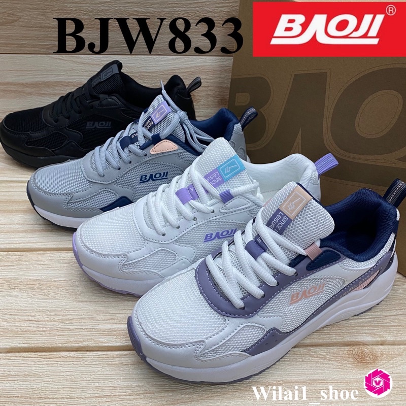 Baoji BJW 833 รองเท้าผ้าใบ (37-41) สีดำ/เทา/ขาว ซป