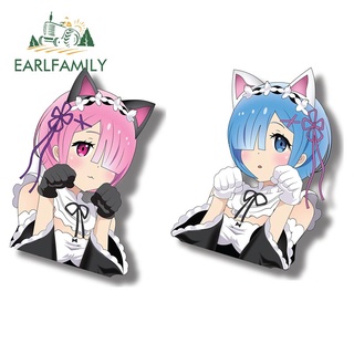 Earlfamily สติกเกอร์ ลายการ์ตูนอนิเมะ Twins with Blue Rem Ram กันน้ํา สําหรับติดตกแต่งเครื่องปรับอากาศรถยนต์ 13 ซม.