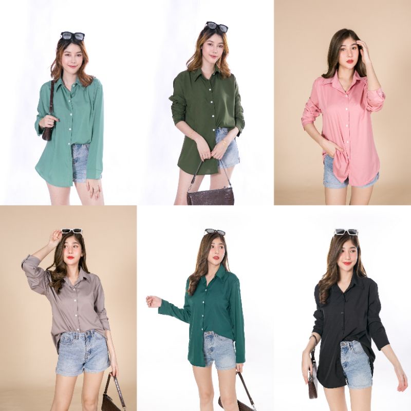 เสื้อ ปกเชิ้ต แขนยาว ผ้าไหมอิตาลี รอบอก42นี้วยาว27นี้ว นางแบบใส่งานจริงทุกสี พร้อมส่ง าคาส่งทุกตัว