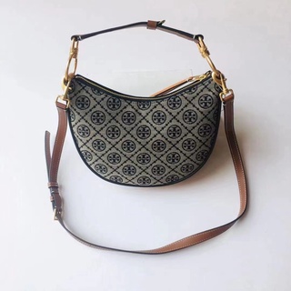 Tory Burch Monogram Series Mini Jacquard Crescent กระเป๋าถือ กระเป๋าสะพายไหล่ สะพายข้าง