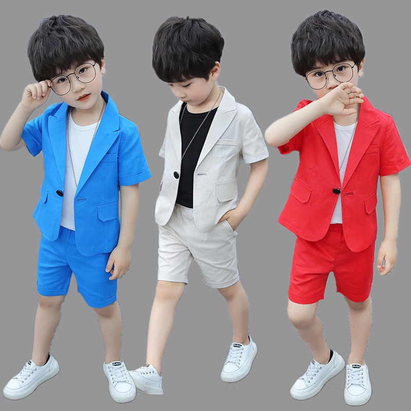 เด็กชายอย่างเป็นทางการชุดฤดูร้อนชุดเด็กแขนสั้นเสื้อสูทกางเกงขาสั้นชุดเด็กงานเลี้ยงวันเกิดประสิทธิภาพ คอสโต