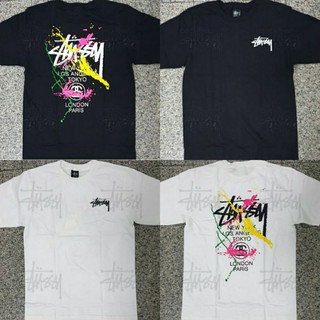 เสื้อยืดวินเทจV5QG    พรีเมี่ยม     เงิน     ลาย    พร้อม Stussy T-shirt 100% cottonS-3XL