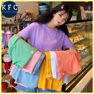 🌟KFC🌟💕เสื้อยืดคอกลม ปักลายหัวใจ oversize💕พร้อมส่ง #9117