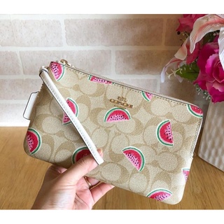 พร้อมส่ง แท้ 🇺🇸 100% New Coach 2 ซิป L รุ่น DOUBLE ZIP WALLLET IN SIGNATURE CANVAS WITH WATERMELON PRINT (COACH 3121)