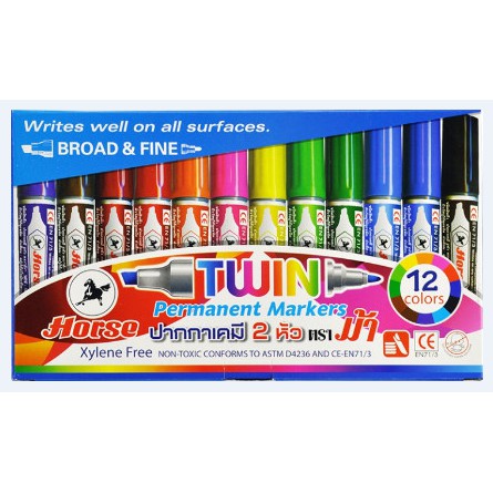 ปากกาเคมี 2 หัว ตราม้า ชนิด12 สี