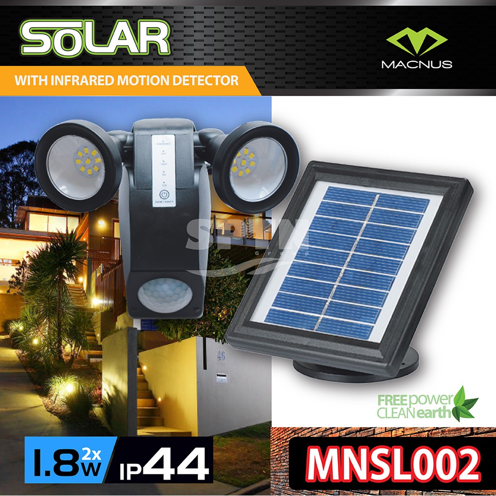 โซล่าเซลล์ ไฟสปอร์ตไลท์ MACNUS รุ่น MNSL002 18 LED Solar Motion Security Light
