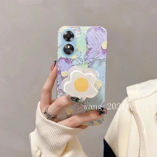 2023 New Casing OPPO A78 5G A17 A17k เคส Popular Oil Painting Phone Case Glitter Flowing Stars Flower Bracket Silicone Soft Case เคสโทรศัพท