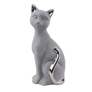 KASSA HOME รูปปั้นเซรามิก Tribe Cat รุ่น CX92F70-9.5 สีเทา - เงิน