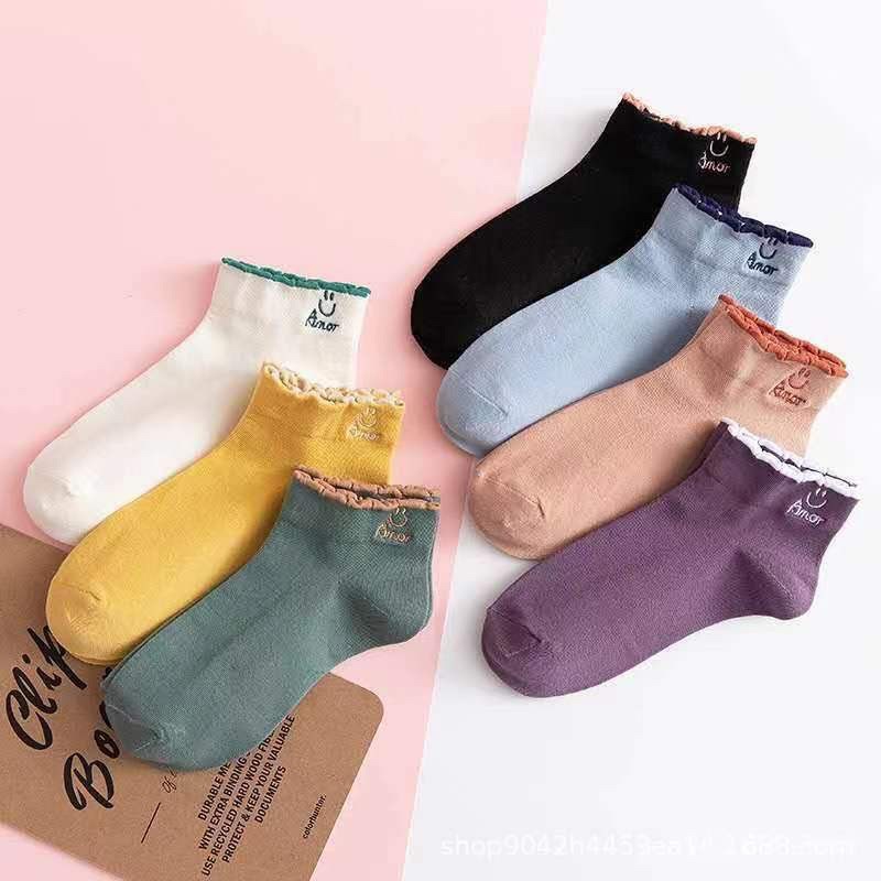 ถุงเท้าแฟชั่น ถุงเท้าข้อสั้น (ANOT 7สี -10คู่) แบบSet 10คู่ คละสี พร้อมส่ง