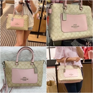 งานแท้ 100% กระเป๋าเอมม่า ชมพู  #COACH MINI EMMA SATCHEL IN SIGNATURE CANVAS ลายซี สีชมพู