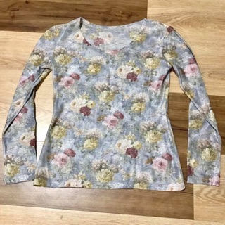 🌼เสื้อลายดอกไม้ สีเขียววิ้งๆ