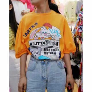 《พร้อมส่งสีส้ม》 เสื้อยืดสกีนน้องต่ายแสนน่ารัก ทรง Oversize