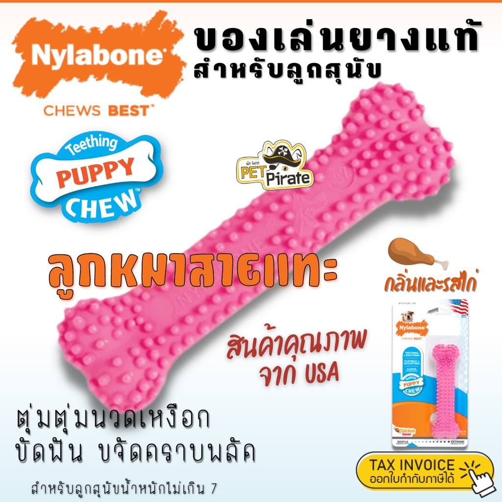 Nylabone ของเล่นยาง สำหรับลูกสุนัข ที่กำลังคันฟัน ยางแท้ ยางธรรมชาติ ปลอดสารพิษ กัดแทะ ขัดฟัน นวดเหงือก กลิ่นและรสไก่