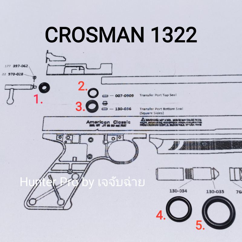 ยางโอริงชุดซ่อม CROSMAN 1322 รวม5ชิ้น