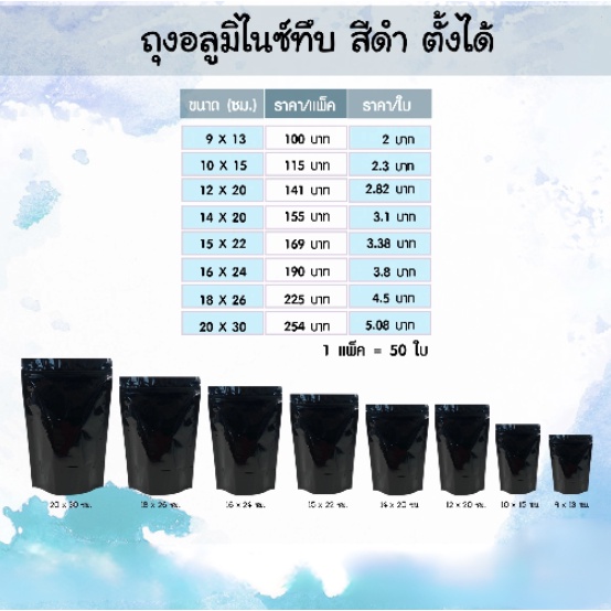 ถุงฟอยด์ทึบ  มีซิปล็อค ตั้งได้ สีดำเงา (50 ใบ)