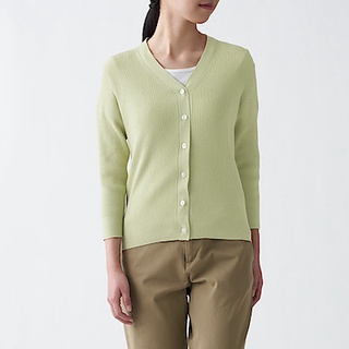 เสื้อไหมพรมผู้หญิง เสื้อคลุมกันลมกันแดด MUJI : UV cut cotton silk V-neck cardigan #11995115175