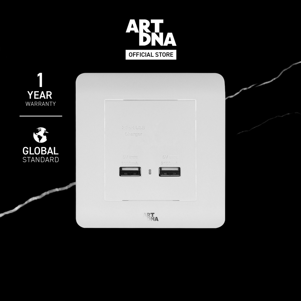 ART DNA รุ่น A63 Double USB Charger Socket สีขาว design switch สวิตซ์ไฟโมเดิร์น สวิตซ์ไฟสวยๆ ปลั๊กไฟ