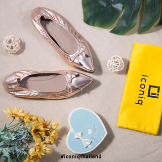 รองเท้าหนังแกะ ICONIQ รุ่น Lily Comfy Flat with Bow in Pink Gold