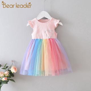 Girl Princess Colorful Dress 2021 New Summer Rainbow Mesh Patchwork Costumes Children Sleeveless Vestidos Kids Baby Clothing