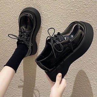 รองเท้า jk ♘2022 New Autumn Retro British Black Single Shoes หนาก้นแบนหัวใหญ่หัวใหญ่ญี่ปุ่น JK เครื่องแบบหนังเล็กรองเท้า