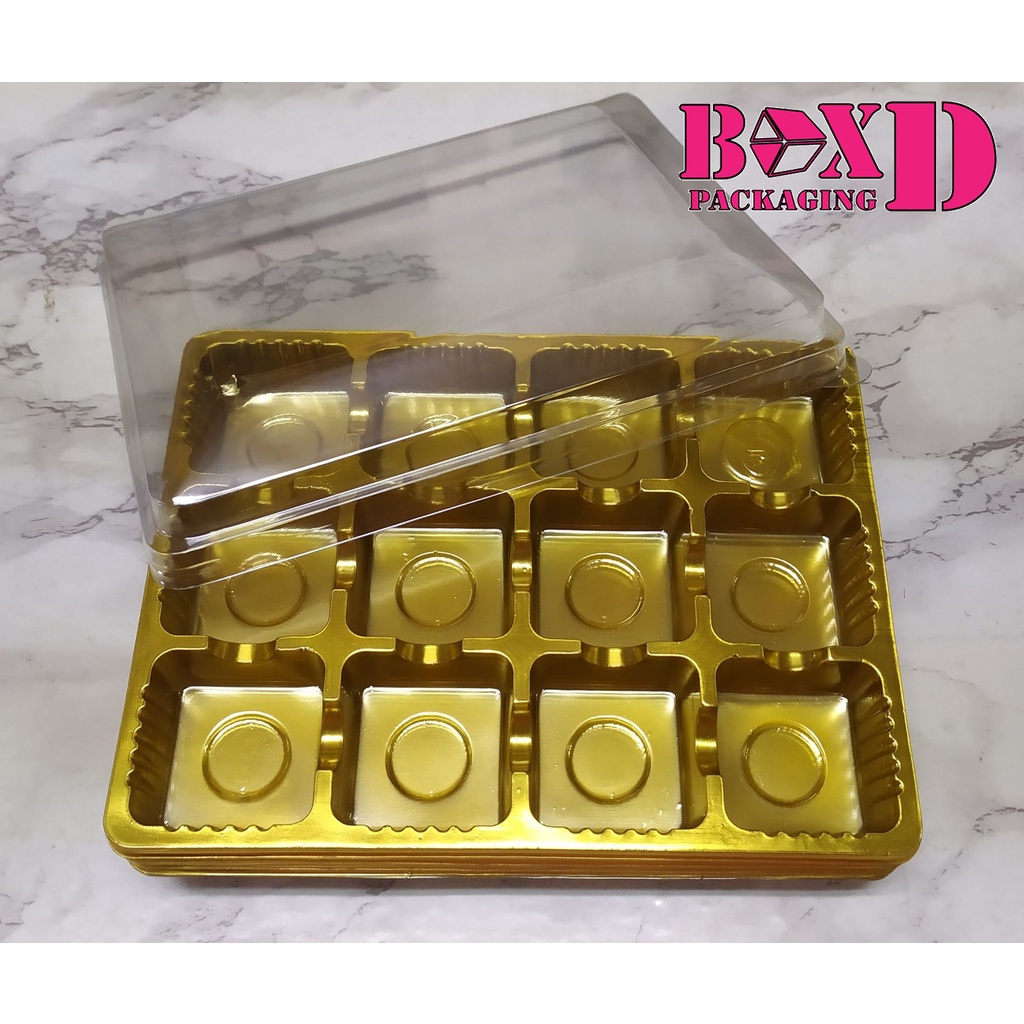 กล่องเปี๊ยะ12 ช่องฐานทอง  บรรจุภัณฑ์กล่องเบเกอรี่(ZZ067) แพค 10 ชุด
