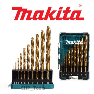 MAKITA D-72849 ชุดดอกสว่านเจาะเหล็ก HSS-TIN สีทอง 10 ดอก/ชุด บรรจุในกล่องพลาสติก