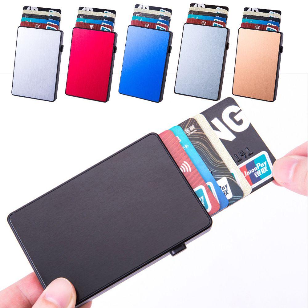 Estrenar ผู้ถือบัตรเครดิตอลูมิเนียม Slim Business Men Anti Theft Ultra Thin กระเป๋าผู้ชาย RFID Blocking