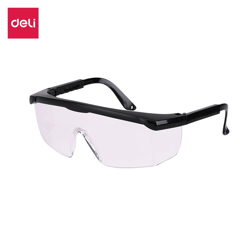 Deli แว่นตานิรภัย แว่นตาเซฟตี้ ป้องกัน UV99.9% แท้ สีใส กันสะเก็ด Protective Goggles