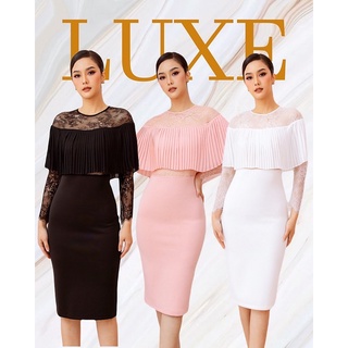 M11 S-XL Dress เดรส คอกลม แขนยาว เดรสสีขาว สีดำ สีชมพู เดรสออกงาน ชุดออกงาน ชุดไปงานแต่ง ชุดราตรี LUXE