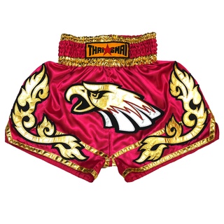 THAISMAI BS1197 กางเกงมวยไทย ผ้าต่วน สีบานเย็น อินทรีย์ / Pink Satin Boxing Shorts Eagle