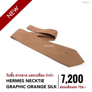 (T015.1) เนคไท เฮอร์เมส กระเป๋าแบรนด์เนมมือสอง New Hermes Necktie Graphic Orange Silk - Moppet Branname